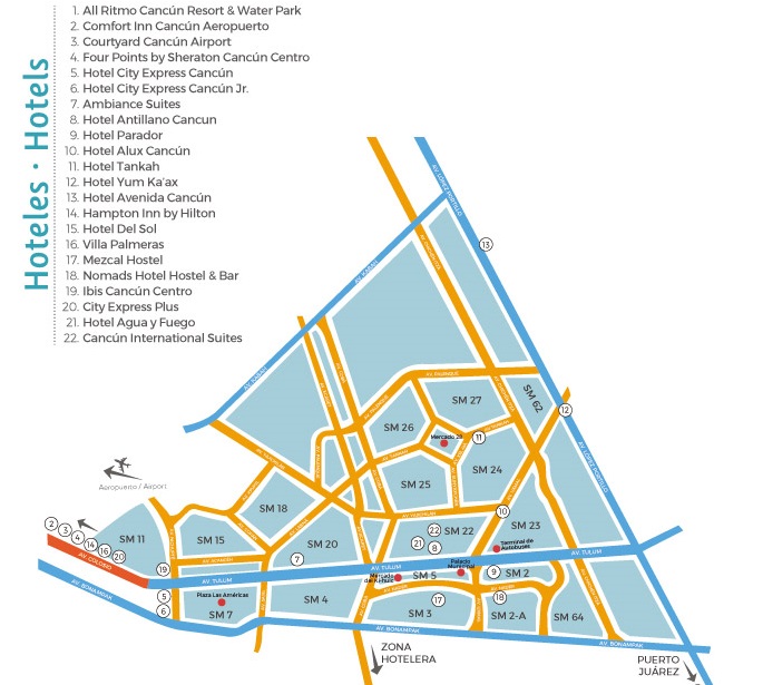 Map of Downtown Cancun Hotels