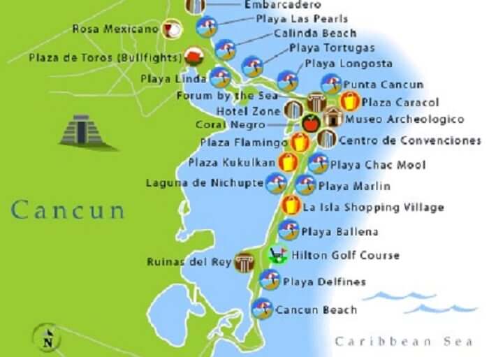 Map of Cancun beaches