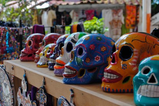 Mexican skulls sold at Mercado 28 in Cancun