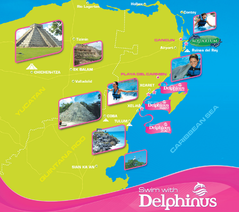 Dolphin Swim Map at Delphinus Cancun