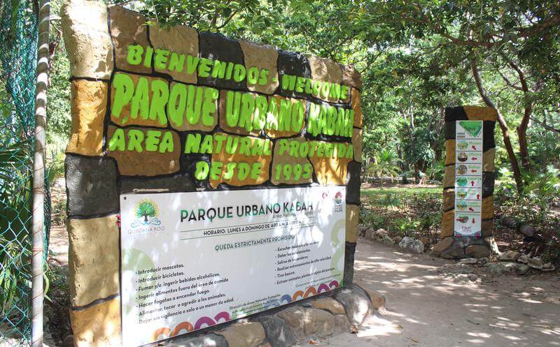 Welcome sign at Urbano Kabah Park in Cancun